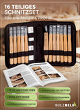 Schnitzwerkzeug Set (16-teilig) mit Anleitung für 1 Schnitzprojekt - 12 hochwertige Schnitzmesser zum Schnitzen mit prakt. Werkzeugtasche