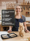Schnitzwerkzeug Set (16-teilig) mit Anleitung für 1 Schnitzprojekt - 12 hochwertige Schnitzmesser zum Schnitzen mit prakt. Werkzeugtasche