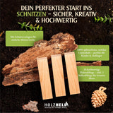Lindenholz zum Schnitzen – 10-teiliges Set aus Lindenholz – inkl. 7 Schnitzfiguren Rohling – Schnitzrohlinge, Schnitzholz für Anfänger inkl. 3 x Stiftrohling
