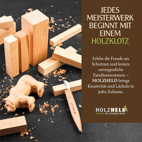 Lindenholz zum Schnitzen – 10-teiliges Set aus Lindenholz – inkl. 7 Schnitzfiguren Rohling – Schnitzrohlinge, Schnitzholz für Anfänger inkl. 3 x Stiftrohling