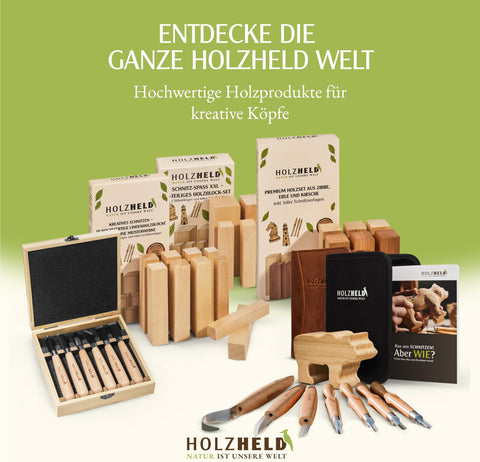 Lindenholz zum Schnitzen – 10-teiliges Set aus Lindenholz – inkl. 7 Schnitzfiguren Rohling – Schnitzrohlinge, Schnitzholz für Anfänger inkl. 3 x Stiftrohling
