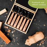 6-teiliges Stechbeitel-Set bestehend aus Stechbeitel und Hohlbeitel zur Holzbearbeitung für Hobbyhandwerker. Hochwertiger japanischer Stahl zum Holzwerken.