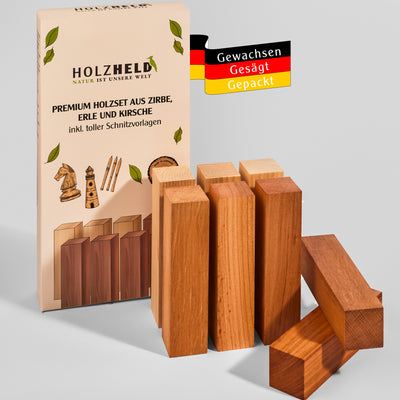 Schnitzholz Zirbe – 8-teiliges Set