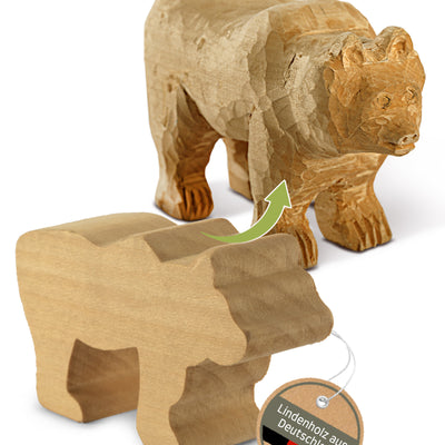 Schnitzholz Rohling 1 großer Bär 11,5x7x3,5cm-Lindenholz-Holzblock gefräst inkl. Anleitung (E-Book) DIY Schnitzen für Kinder und Erwachsene